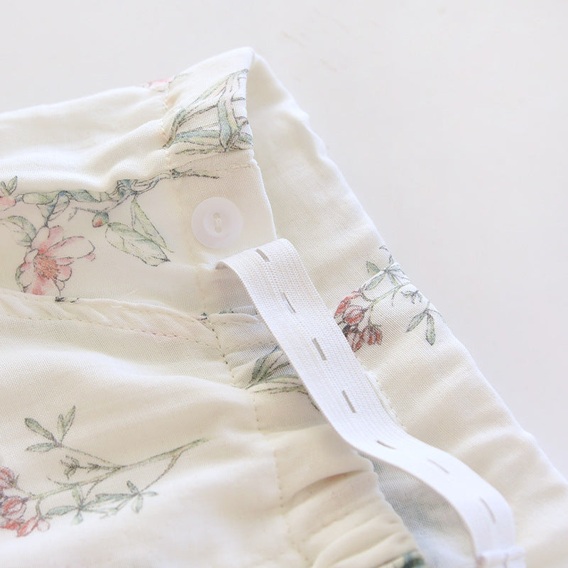 Ropa de Confinamiento de Fibra de Bambú con Almohadilla en el Pecho para Embarazadas Postparto de Lactancia Ropa de Casa de Manga Larga Estampada