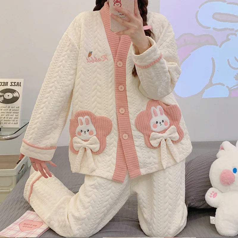 Autumn &Winter Lactation Period Breastfeeding Clothes Cotton Postpartum Clothing 2/3pcs Set Pregnant Women's Pajamas