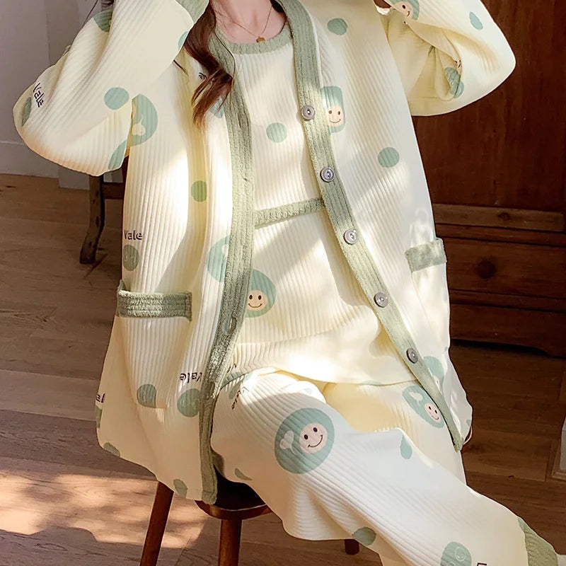 Autumn &Winter Lactation Period Breastfeeding Clothes Cotton Postpartum Clothing 2/3pcs Set Pregnant Women's Pajamas