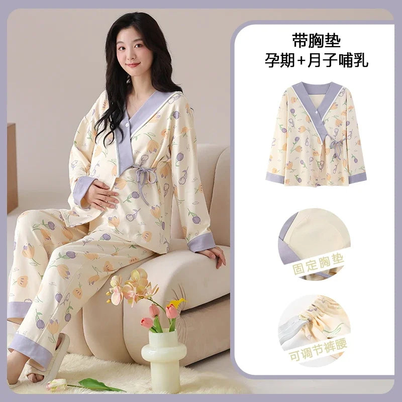 Breastfeeding Pajamas Breast Feeding Nightwear Maternity Nursing Pajama Sets Spring Maternity Nursing Sleepwear Pregnancy Pyjama