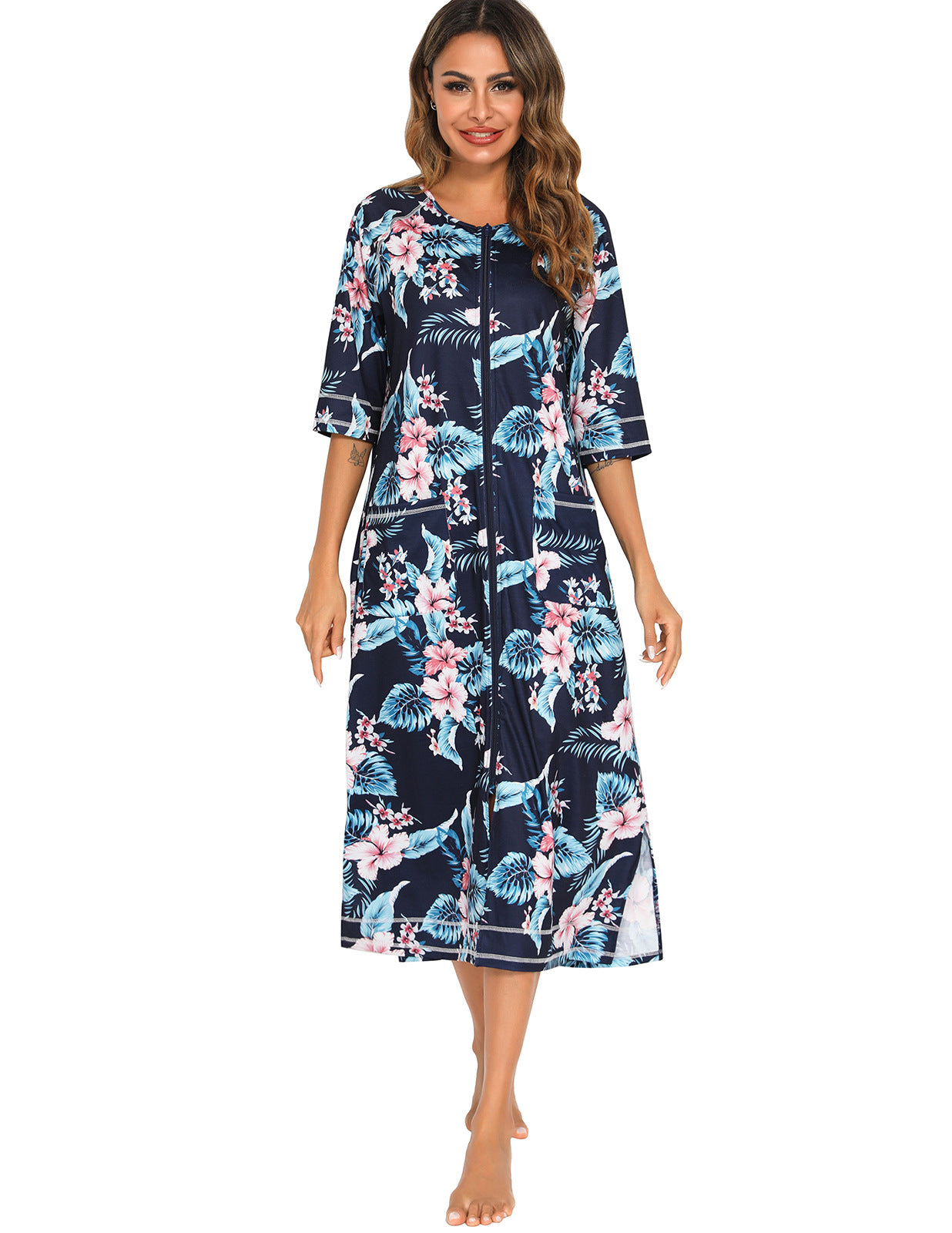 Home Wear Comfort And Casual Pregnant Women Breastfeeding Skirt Loose Pajamas 34 Sleeve Plus Size Robe