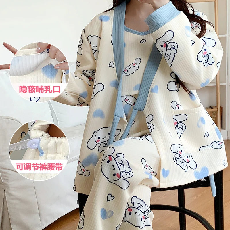 Autumn &Winter Lactation Period Breastfeeding Clothes Cotton Postpartum Clothing 2/3pcs Set Pregnant Women's Pajamas