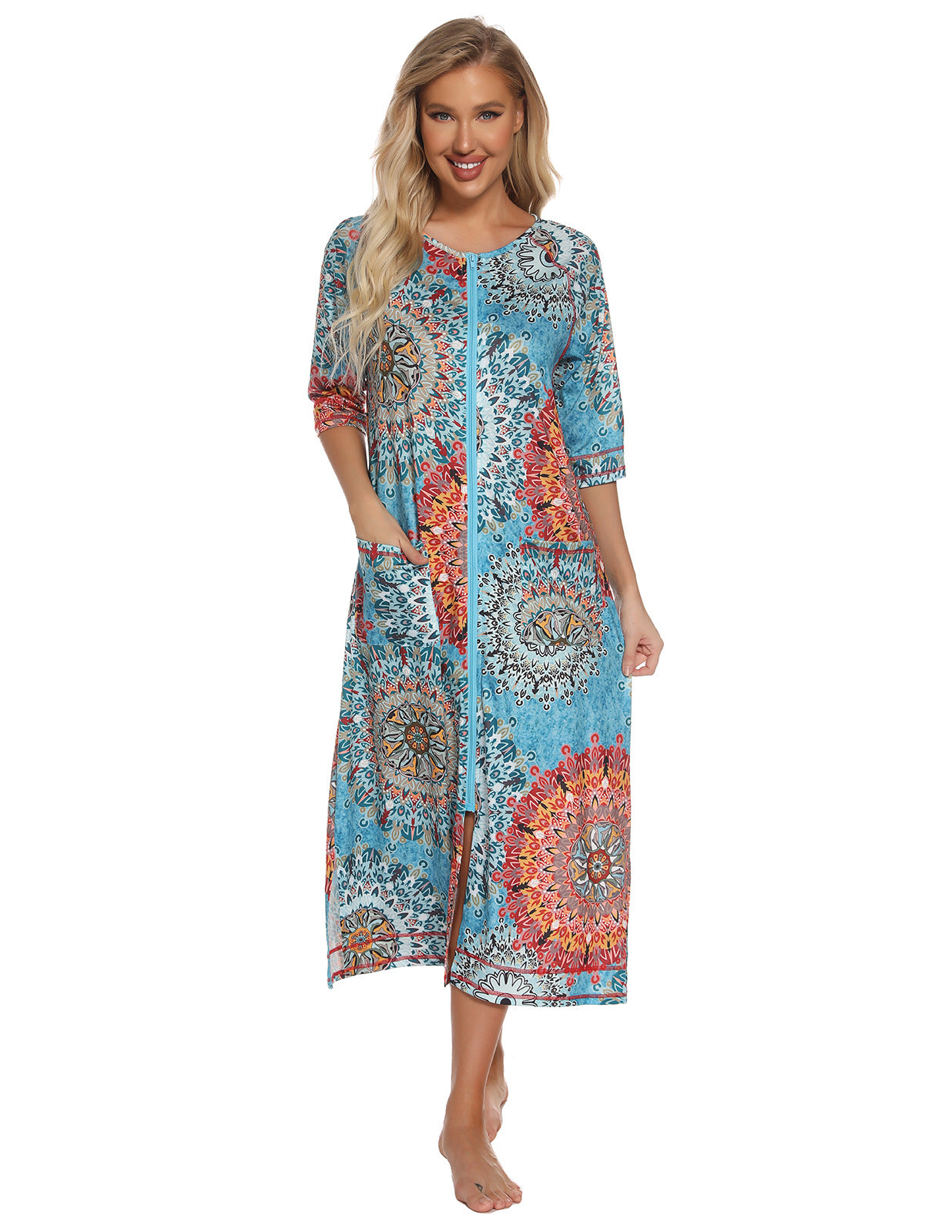 Home Wear Comfort And Casual Pregnant Women Breastfeeding Skirt Loose Pajamas 34 Sleeve Plus Size Robe