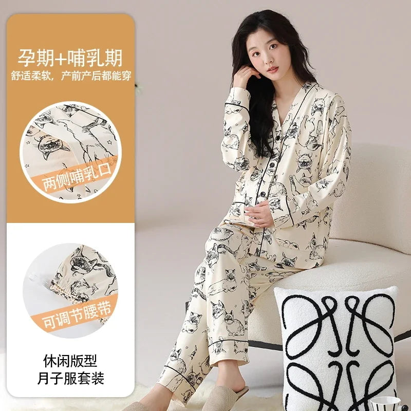 Breastfeeding Pajamas Breast Feeding Nightwear Maternity Nursing Pajama Sets Spring Maternity Nursing Sleepwear Pregnancy Pyjama