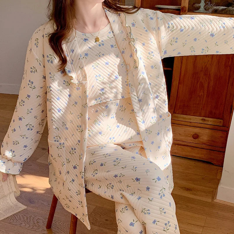 Autumn &Winter Lactation Period Breastfeeding Clothes Cotton Postpartum Clothing 2/3pcs Set Pregnant Women's Pajamas