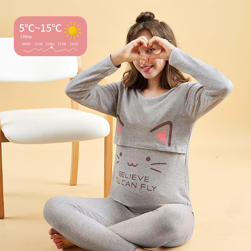 Trajes de pantalón largo de algodón para mujeres embarazadas de otoño