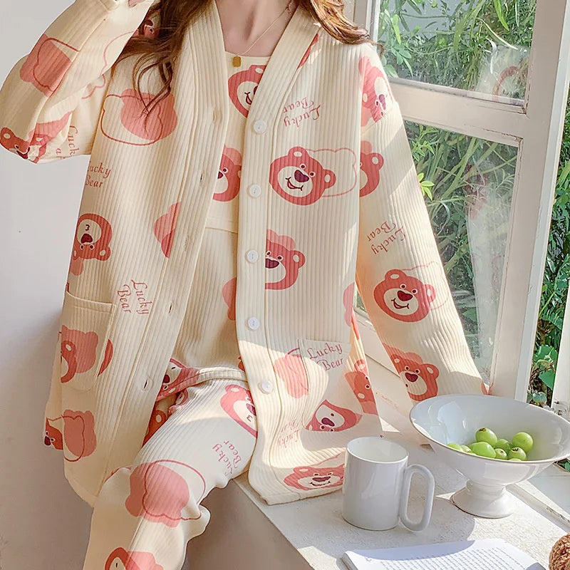 Autumn &Winter Lactation Period Breastfeeding Clothes Cotton Postpartum Clothing 2/3pcs Set Pregnant Women's Pajamas