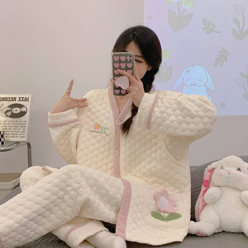 Autumn &Winter Lactation Period Breastfeeding Clothes Cotton Postpartum Clothing 2/3pcs Set Pregnant Women's Pajamas