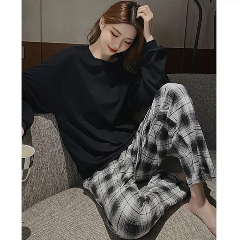 Nursing Pregnant Women's Clothing Set Large Size Spring Fall Winter Long-Sleeved Pajamas with Chest Pads Loose Monthly Homewear