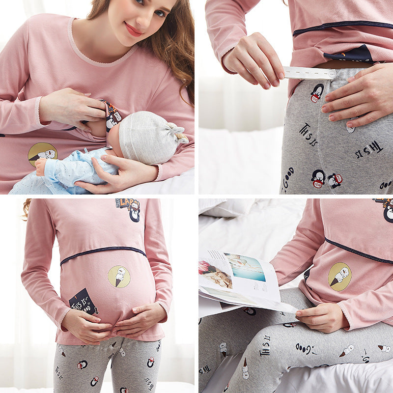 Trajes de pantalón largo de algodón para mujeres embarazadas de otoño