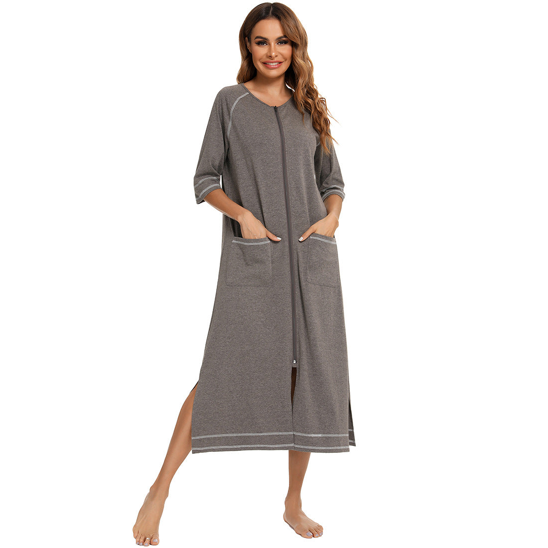 Home Wear Comfort And Casual Pregnant Women Breastfeeding Skirt Loose Pajamas 34 Sleeve Plus Size Robe