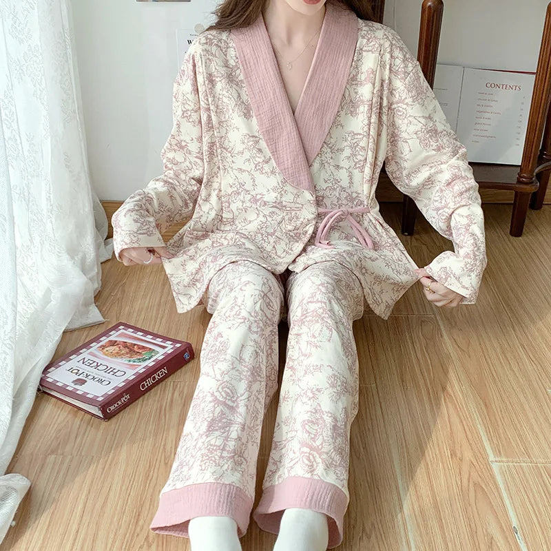 Pure Cotton Maternity Nightie For Pregnant Breastfeeding Clothes 	Sleepwear Autumn V-Neck Pajamas For Nursing Mothers