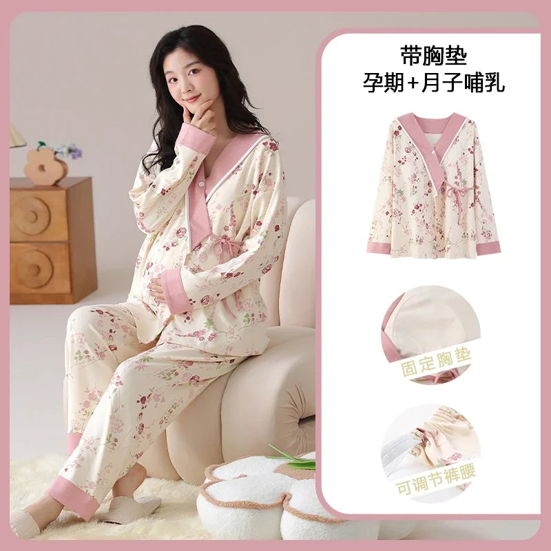 Breastfeeding Pajamas Breast Feeding Nightwear Maternity Nursing Pajama Sets Spring Maternity Nursing Sleepwear Pregnancy Pyjama