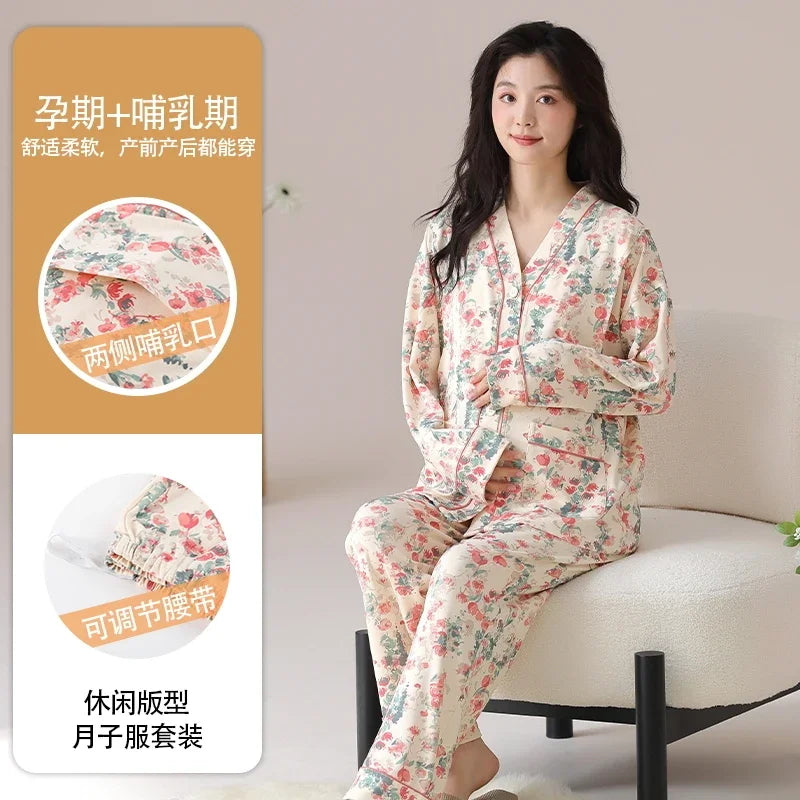 Breastfeeding Pajamas Breast Feeding Nightwear Maternity Nursing Pajama Sets Spring Maternity Nursing Sleepwear Pregnancy Pyjama