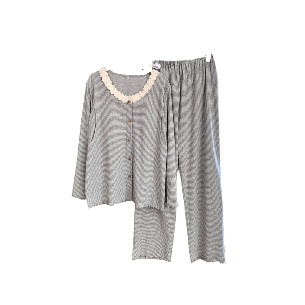Maternity Sleep Suit O-Neck Lace Pijamas for Pregnant Women Loose Sleepwear for Winter Autumn Comfortable Maternity Nightgown
