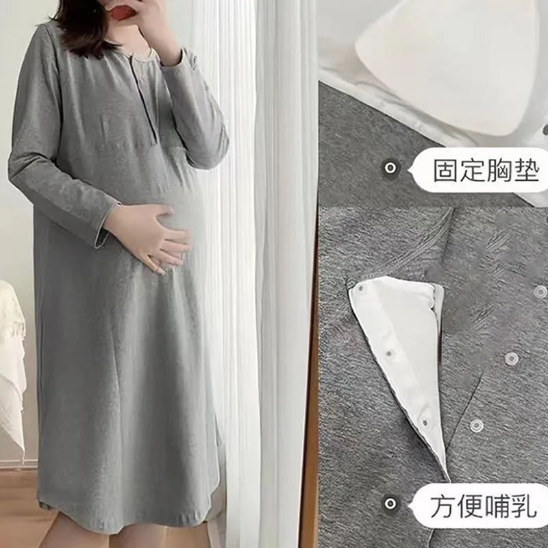 Maternity Clothes Breastfeeding Nightgowns Nursing Sleepwear Hospital Loose Fitting Breast Feeding Pajamas Pregnancy Dress