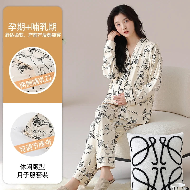 Breastfeeding Pajamas Breast Feeding Nightwear Maternity Nursing Pajama Sets Spring Maternity Nursing Sleepwear Pregnancy Pyjama