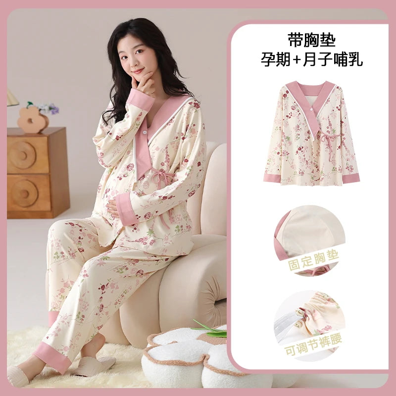 Breastfeeding Pajamas Breast Feeding Nightwear Maternity Nursing Pajama Sets Spring Maternity Nursing Sleepwear Pregnancy Pyjama