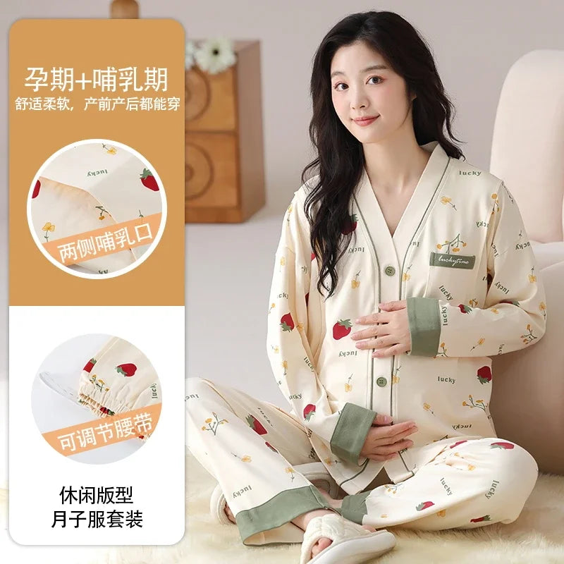 Breastfeeding Pajamas Breast Feeding Nightwear Maternity Nursing Pajama Sets Spring Maternity Nursing Sleepwear Pregnancy Pyjama