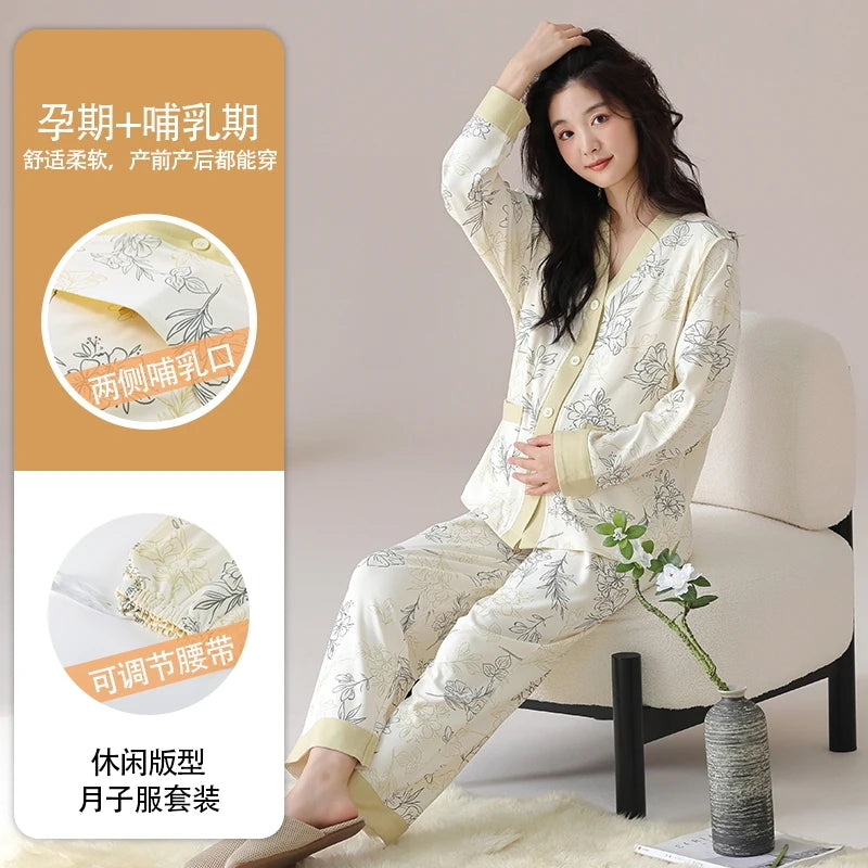 Breastfeeding Pajamas Breast Feeding Nightwear Maternity Nursing Pajama Sets Spring Maternity Nursing Sleepwear Pregnancy Pyjama