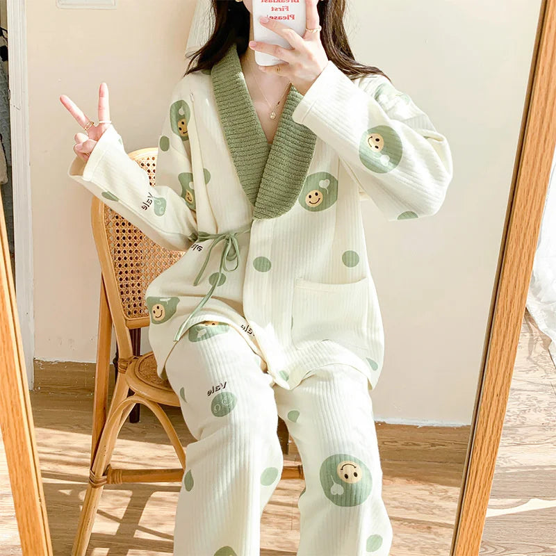 Autumn &Winter Lactation Period Breastfeeding Clothes Cotton Postpartum Clothing 2/3pcs Set Pregnant Women's Pajamas