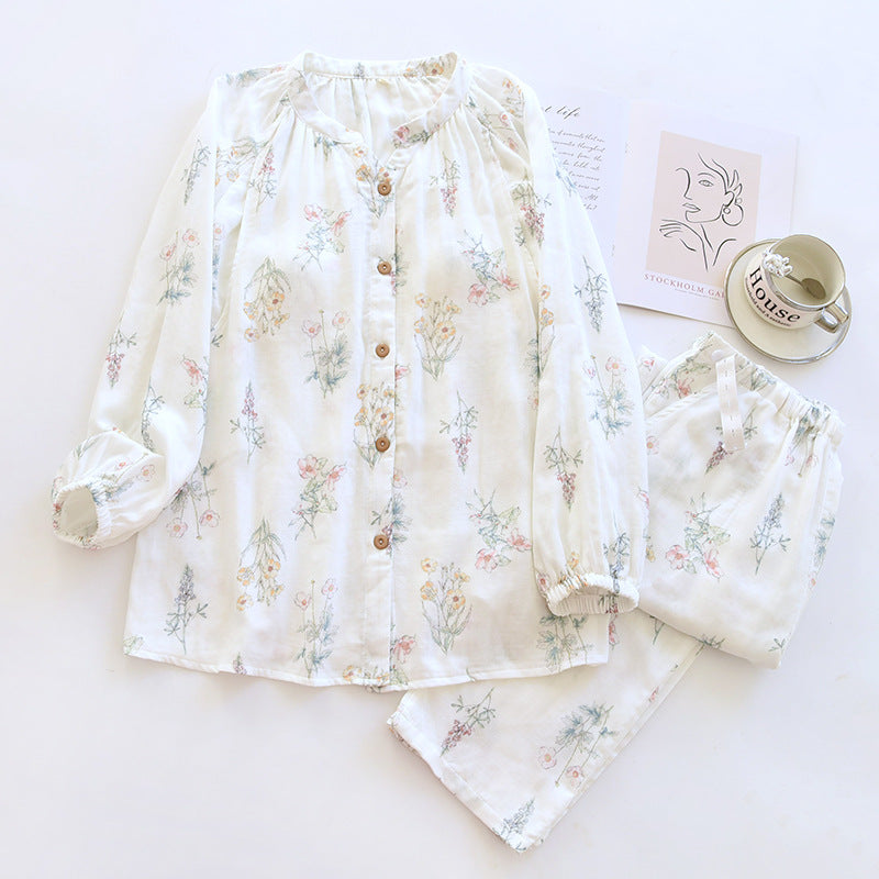 Ropa de Confinamiento de Fibra de Bambú con Almohadilla en el Pecho para Embarazadas Postparto de Lactancia Ropa de Casa de Manga Larga Estampada