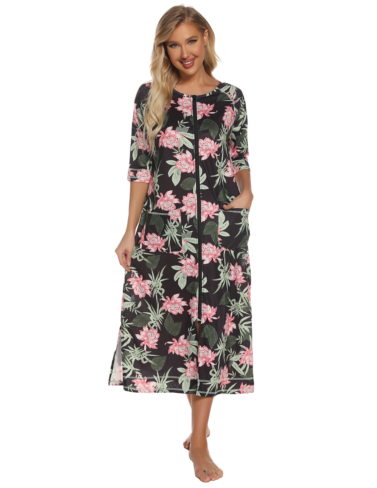 Home Wear Comfort And Casual Pregnant Women Breastfeeding Skirt Loose Pajamas 34 Sleeve Plus Size Robe