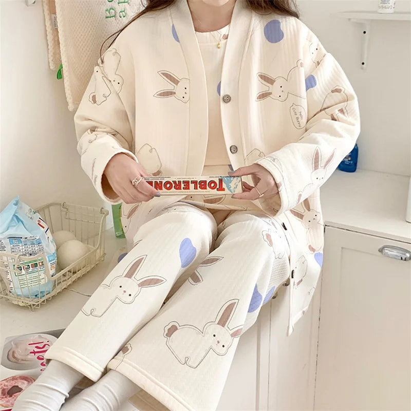 Autumn &Winter Lactation Period Breastfeeding Clothes Cotton Postpartum Clothing 2/3pcs Set Pregnant Women's Pajamas