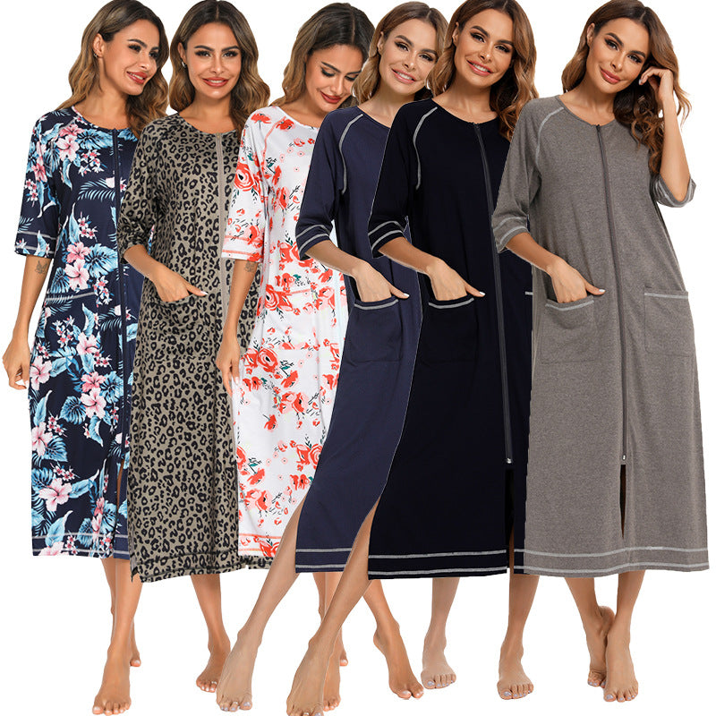 Home Wear Comfort And Casual Pregnant Women Breastfeeding Skirt Loose Pajamas 34 Sleeve Plus Size Robe